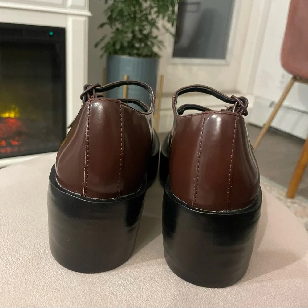 NWOT Camper Billie Platform Mary Jane Heeled Leather Shoes in Burgundy - Picture 10 of 13